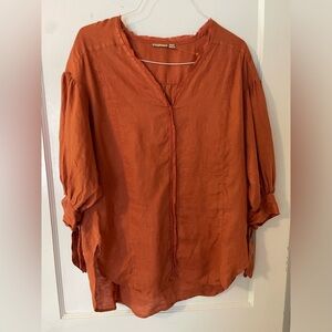 Holding Horses  Linen Loosefit  Lagenlook Solid Burnt OrangeSmall Shirt Blouse S